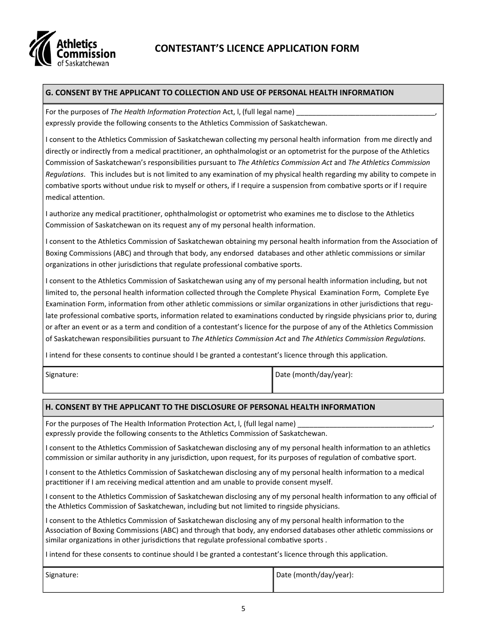 Contestants Licence Application - Saskatchewan, Canada, Page 5