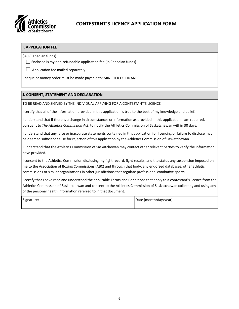 Contestants Licence Application - Saskatchewan, Canada, Page 6