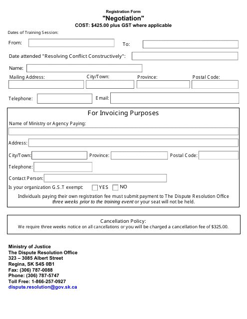 Negotiation and Influencing Registration Form - Saskatchewan, Canada