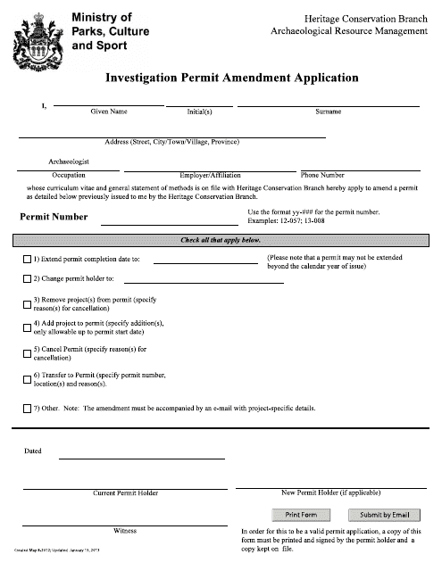 Investigation Permit Amendment Application - Saskatchewan, Canada