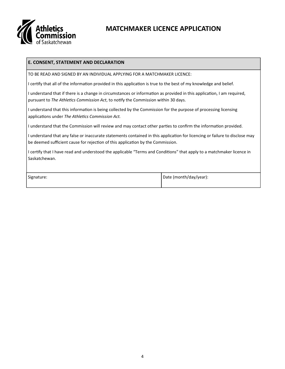 Matchmaker Licence Application - Saskatchewan, Canada, Page 4