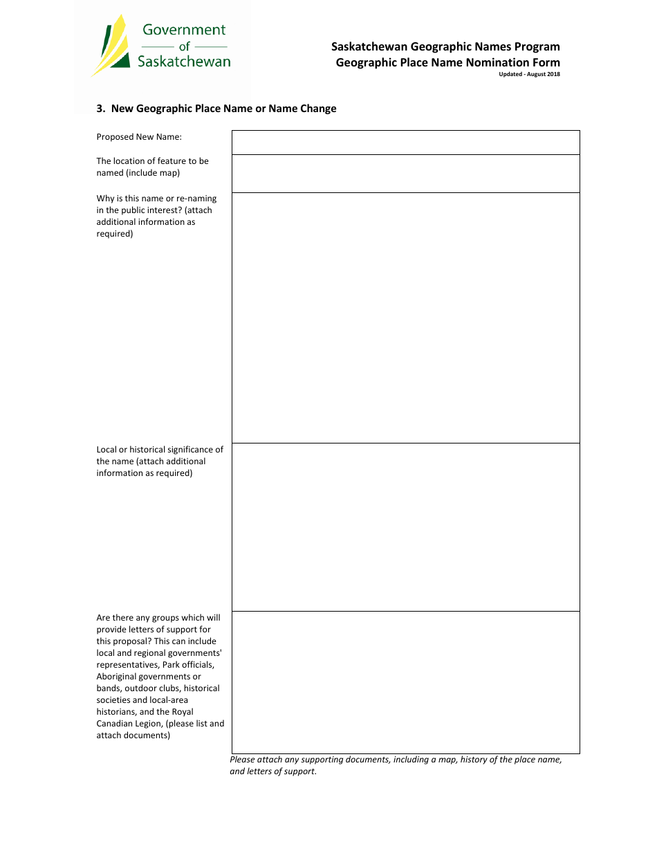 Geographic Place Name Nomination Form - Saskatchewan, Canada, Page 3