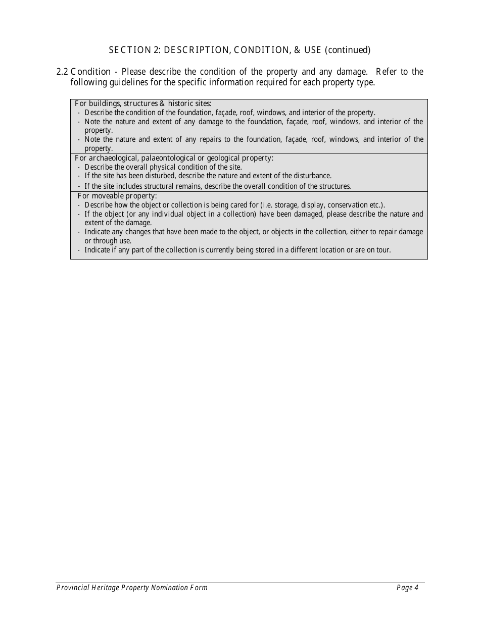 Provincial Heritage Property Designation Nomination Form - Saskatchewan, Canada, Page 4