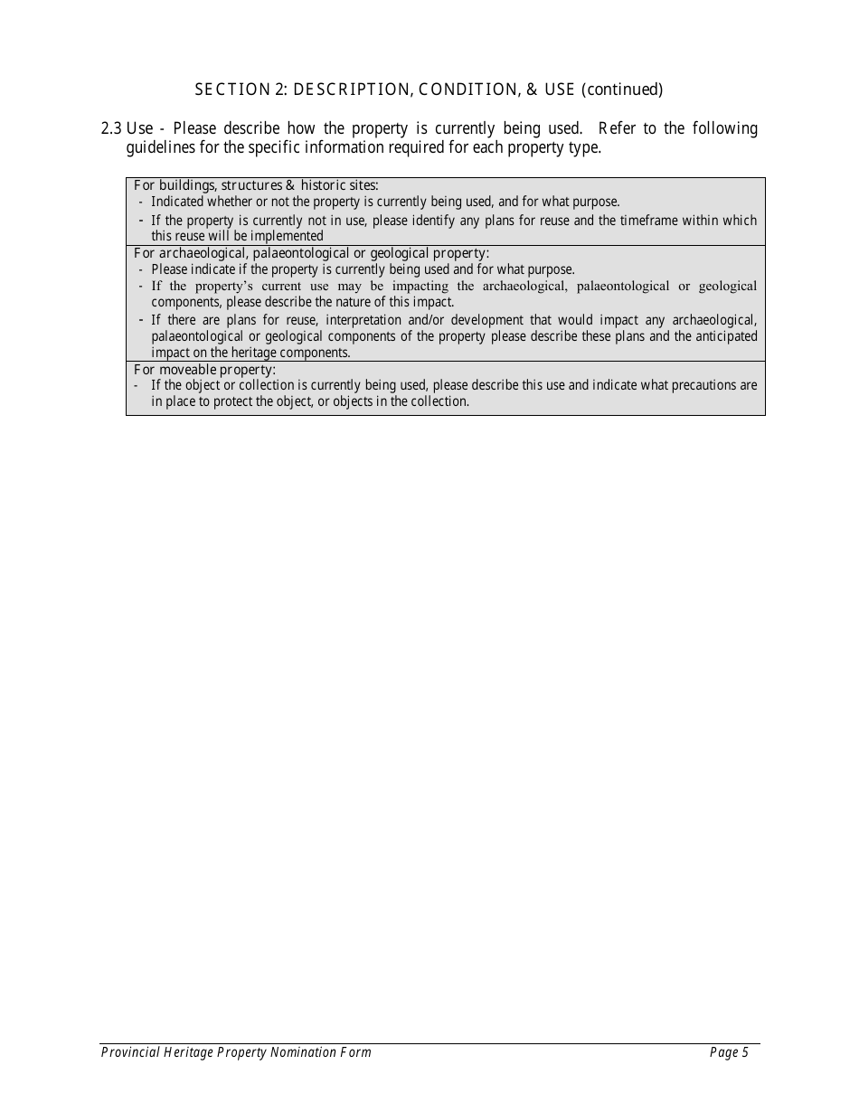 Provincial Heritage Property Designation Nomination Form - Saskatchewan, Canada, Page 5