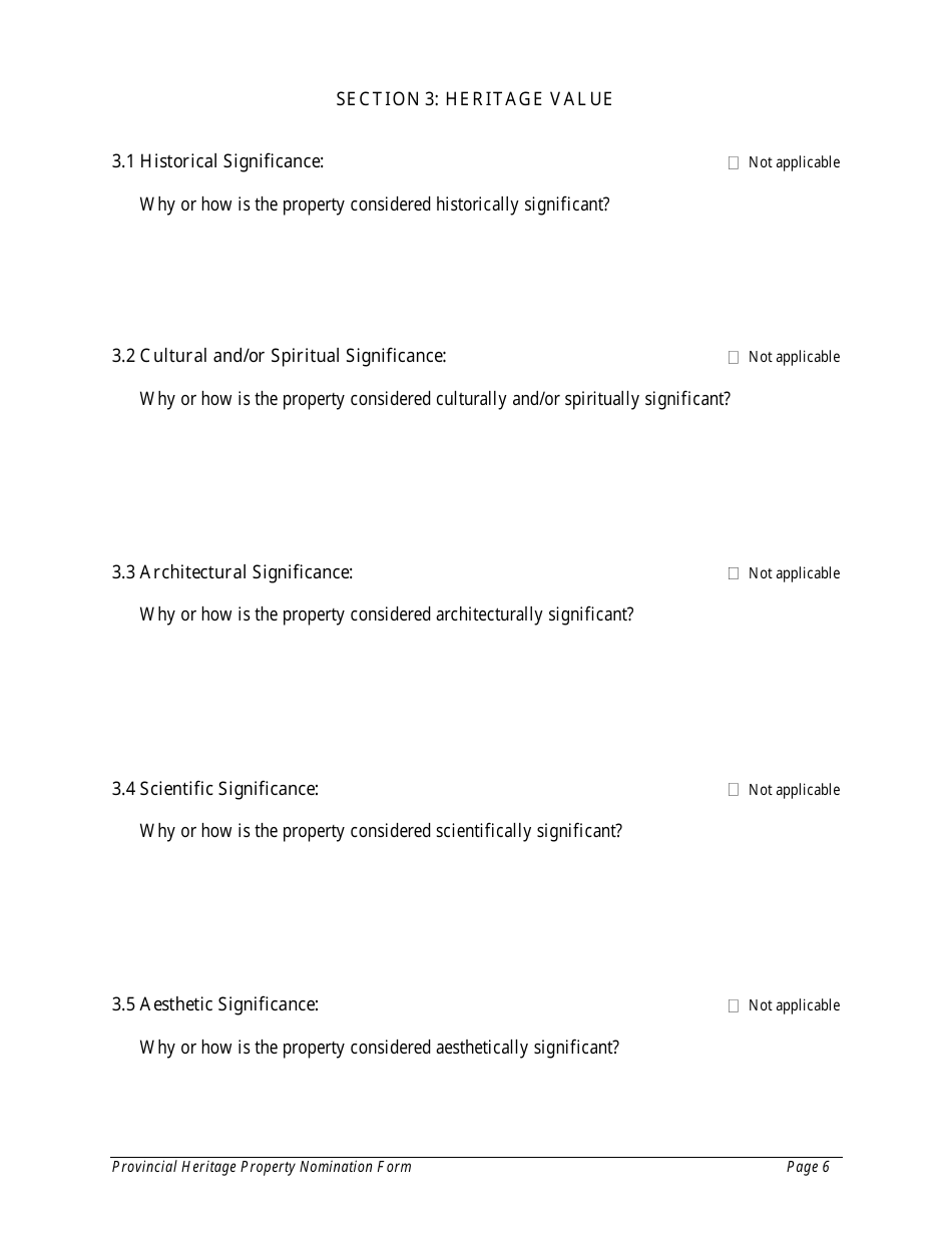 Provincial Heritage Property Designation Nomination Form - Saskatchewan, Canada, Page 6
