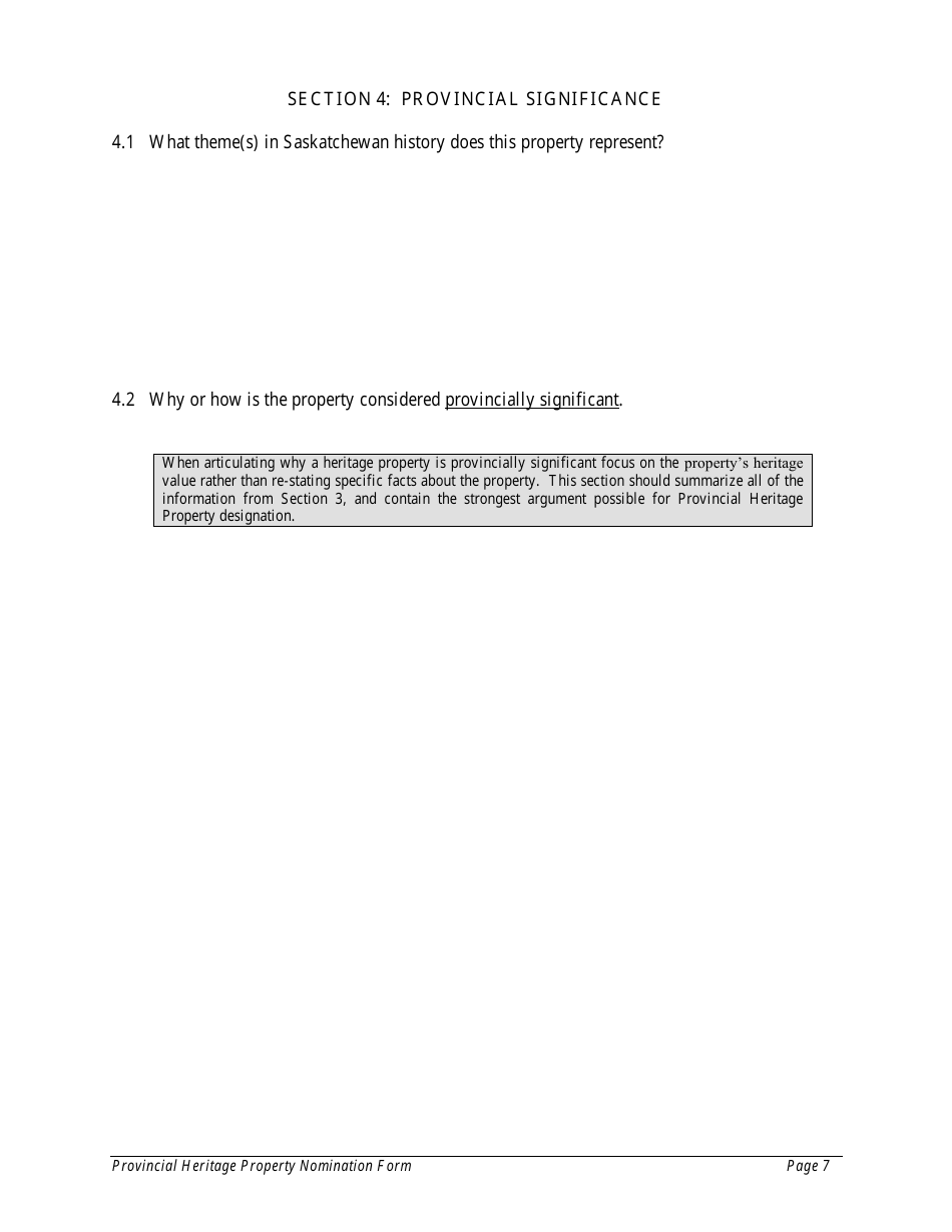 Provincial Heritage Property Designation Nomination Form - Saskatchewan, Canada, Page 7