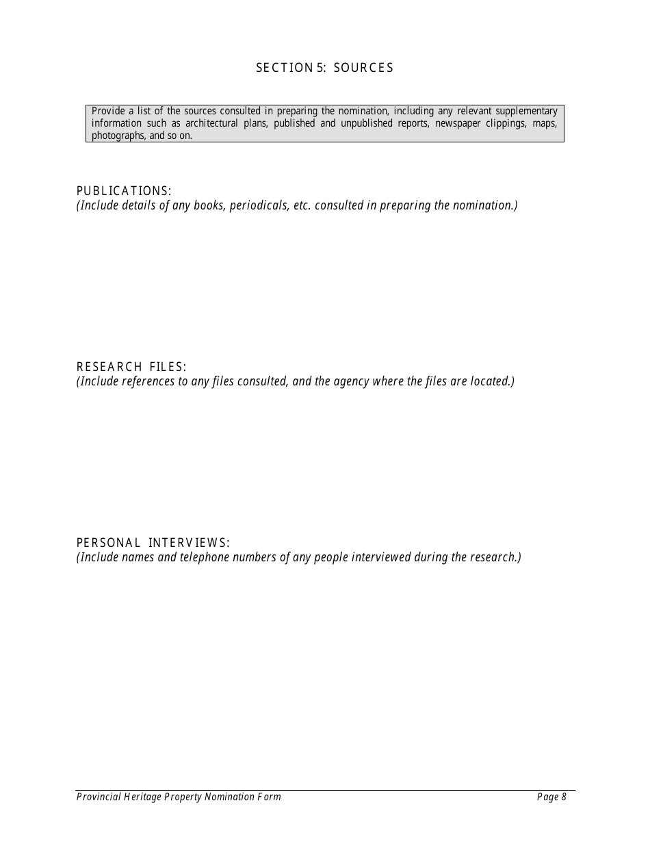 Provincial Heritage Property Designation Nomination Form - Saskatchewan, Canada, Page 8