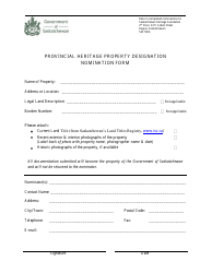Document preview: Provincial Heritage Property Designation Nomination Form - Saskatchewan, Canada