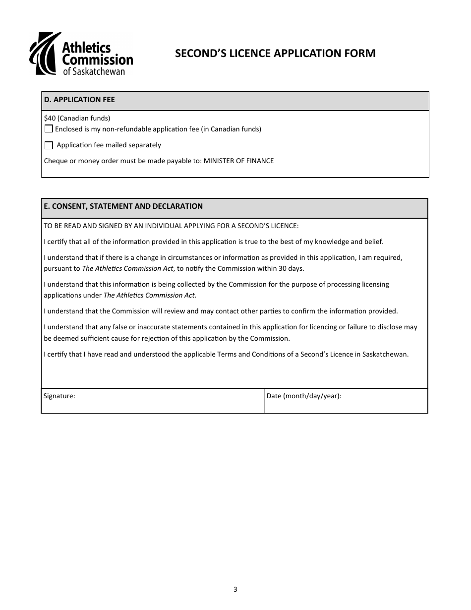 Seconds Licence Application - Saskatchewan, Canada, Page 3