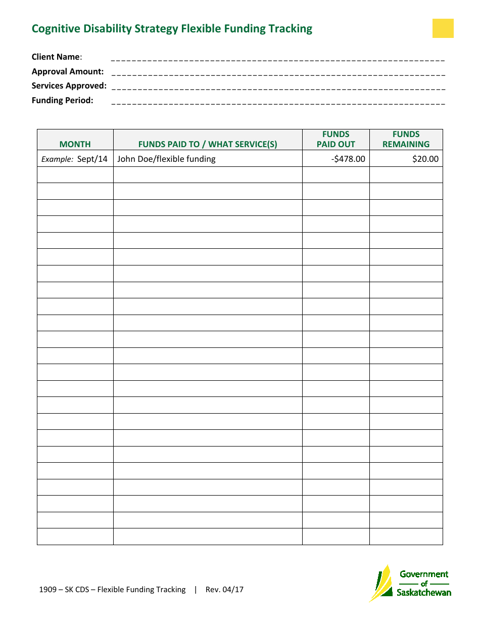 Cognitive Disability Strategy Flexible Funding Tracking - Saskatchewan, Canada, Page 1