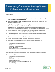 Form H07-AP Encouraging Community Housing Options (Echo) Program - Application Form - Saskatchewan, Canada