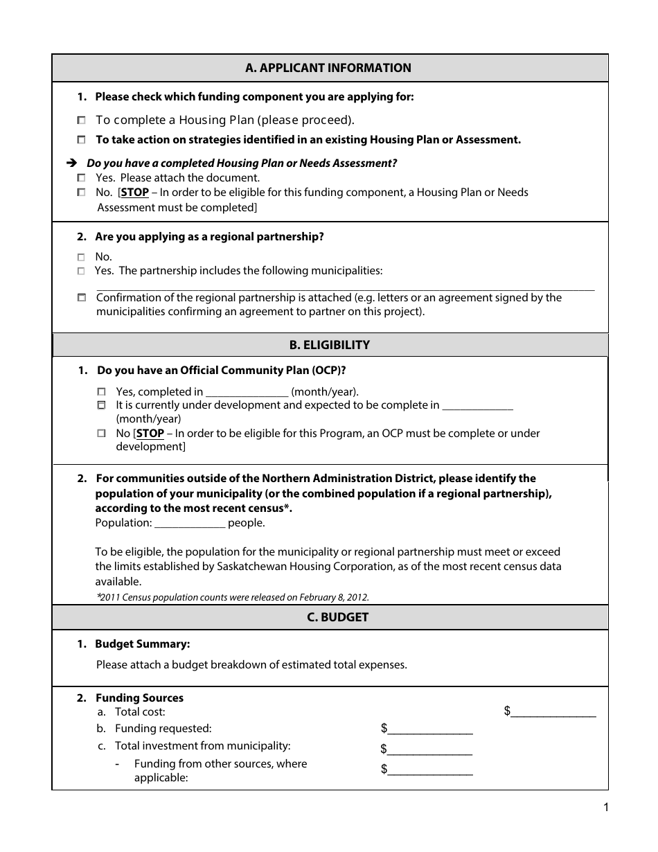 Form H07-AP Encouraging Community Housing Options (Echo) Program - Application Form - Saskatchewan, Canada, Page 2