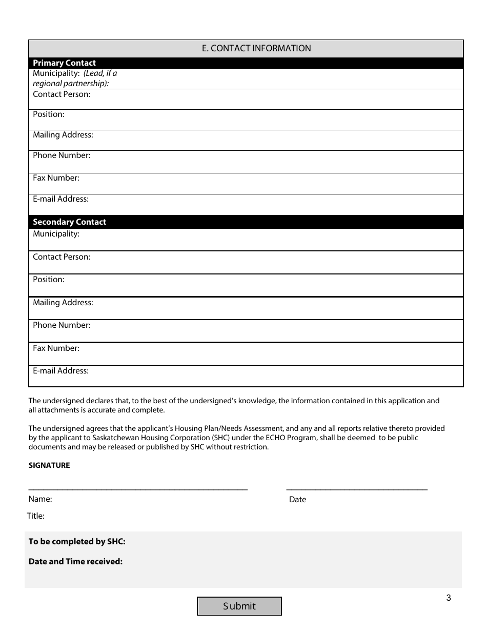 Form H07-AP Encouraging Community Housing Options (Echo) Program - Application Form - Saskatchewan, Canada, Page 4