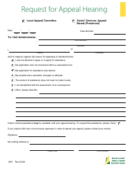 Document preview: Form 1067 Request for Appeal Hearing - Saskatchewan, Canada