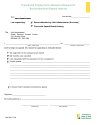 Document preview: Form 1069 Transitional Employment Allowance Request for Reconsideration/Appeal Hearing - Saskatchewan, Canada