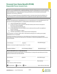 Form PCHB4 Personal Care Home Benefit (Pchb) Responsible Person Consent Form - Saskatchewan, Canada