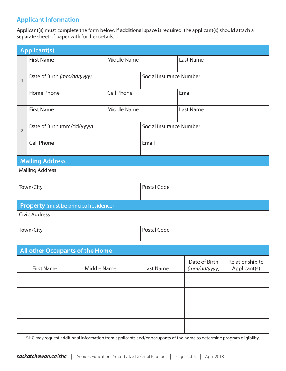 Saskatchewan Canada Seniors Education Property Tax Deferral Program