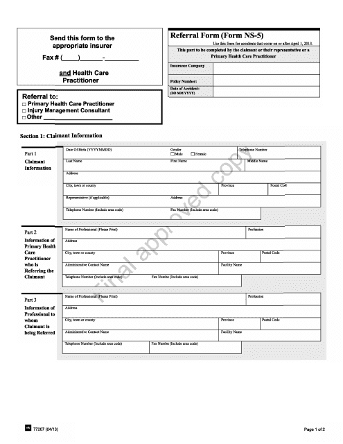 Form NS-5 Referral Form - Nova Scotia, Canada