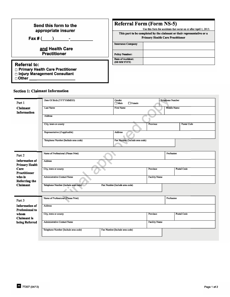 Form NS-5 Referral Form - Nova Scotia, Canada, Page 1