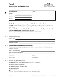 Form 1 &quot;Application for Registration&quot; - Nova Scotia, Canada
