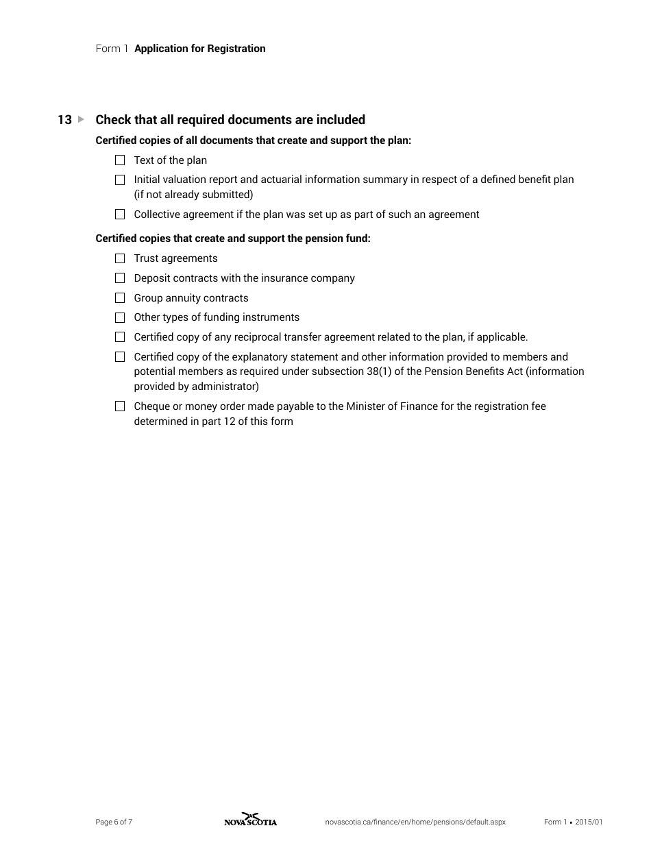 Form 1 Application for Registration - Nova Scotia, Canada, Page 6