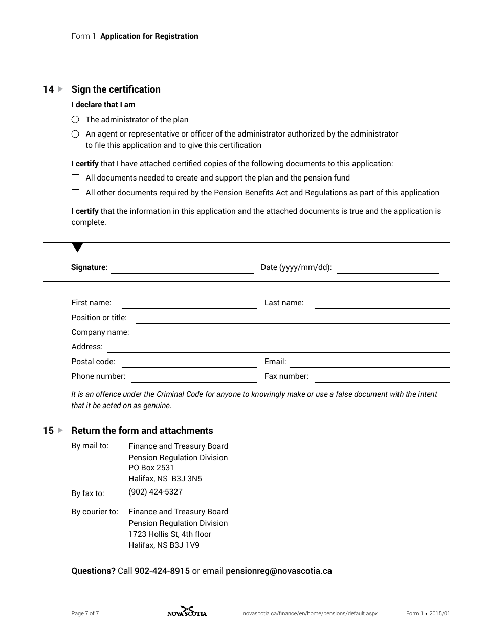 Form 1 Application for Registration - Nova Scotia, Canada, Page 7