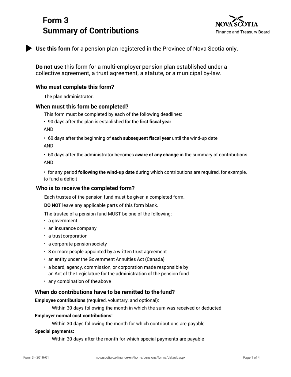 Form 3 Summary of Contributions - Nova Scotia, Canada, Page 1