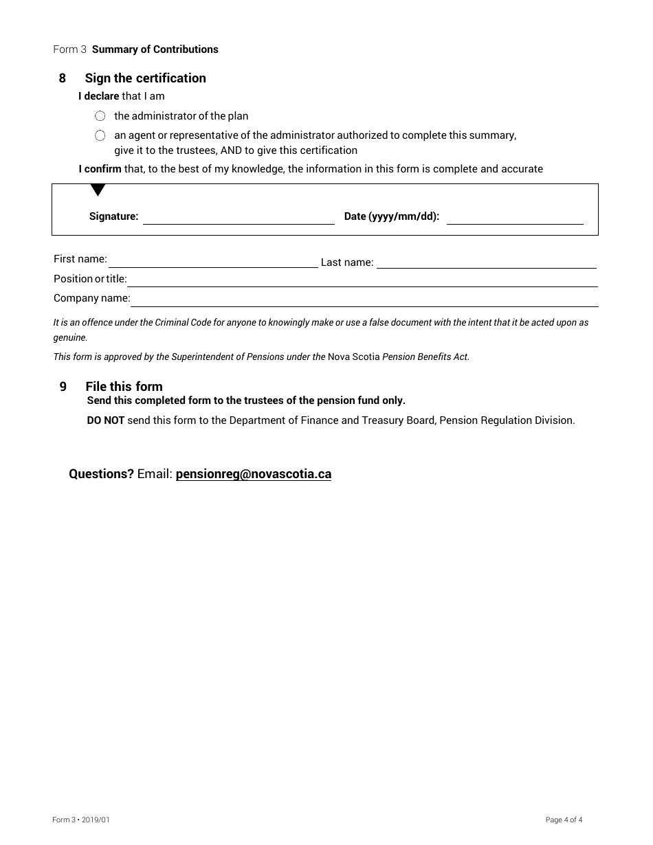 Form 3 Summary of Contributions - Nova Scotia, Canada, Page 4