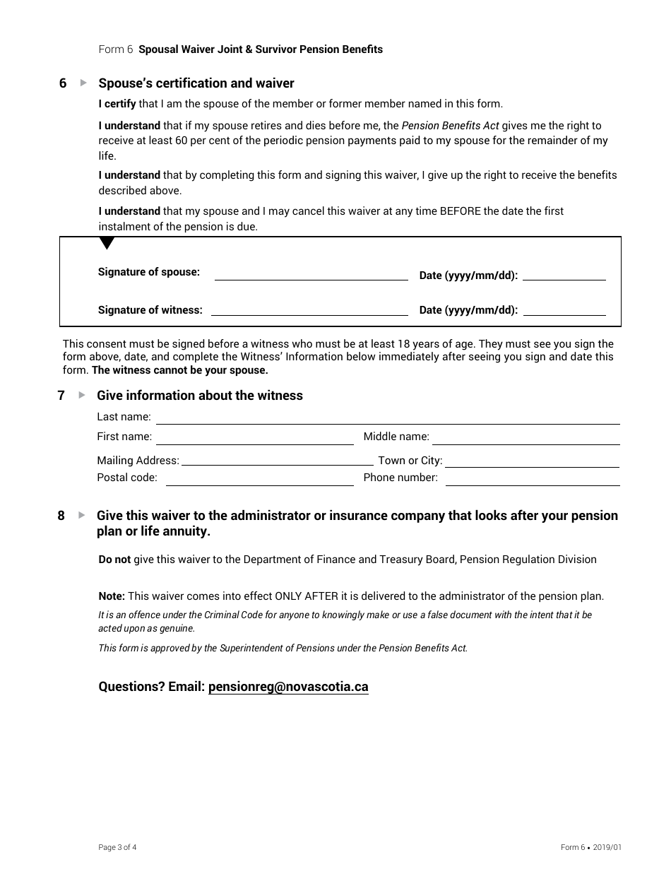Form 6 Fill Out, Sign Online and Download Fillable PDF, Nova Scotia