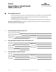 Form 8 &quot;Spousal Waiver of Death Benefit Under a Lira or Lif&quot; - Nova Scotia, Canada