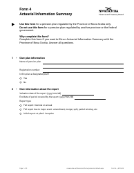 Form 4 &quot;Actuarial Information Summary&quot; - Nova Scotia, Canada
