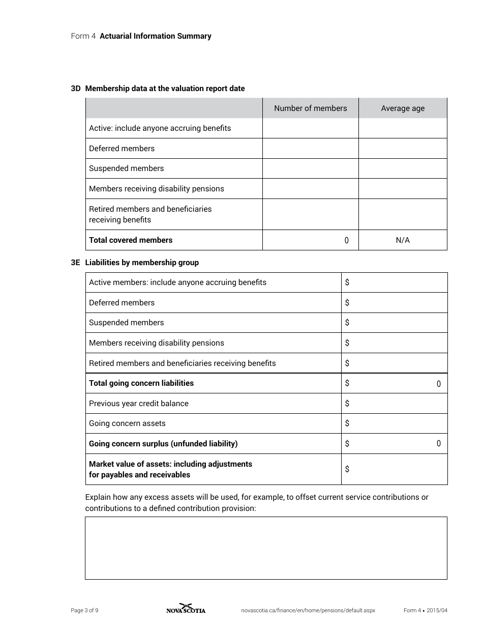 Form 4 Actuarial Information Summary - Nova Scotia, Canada, Page 3