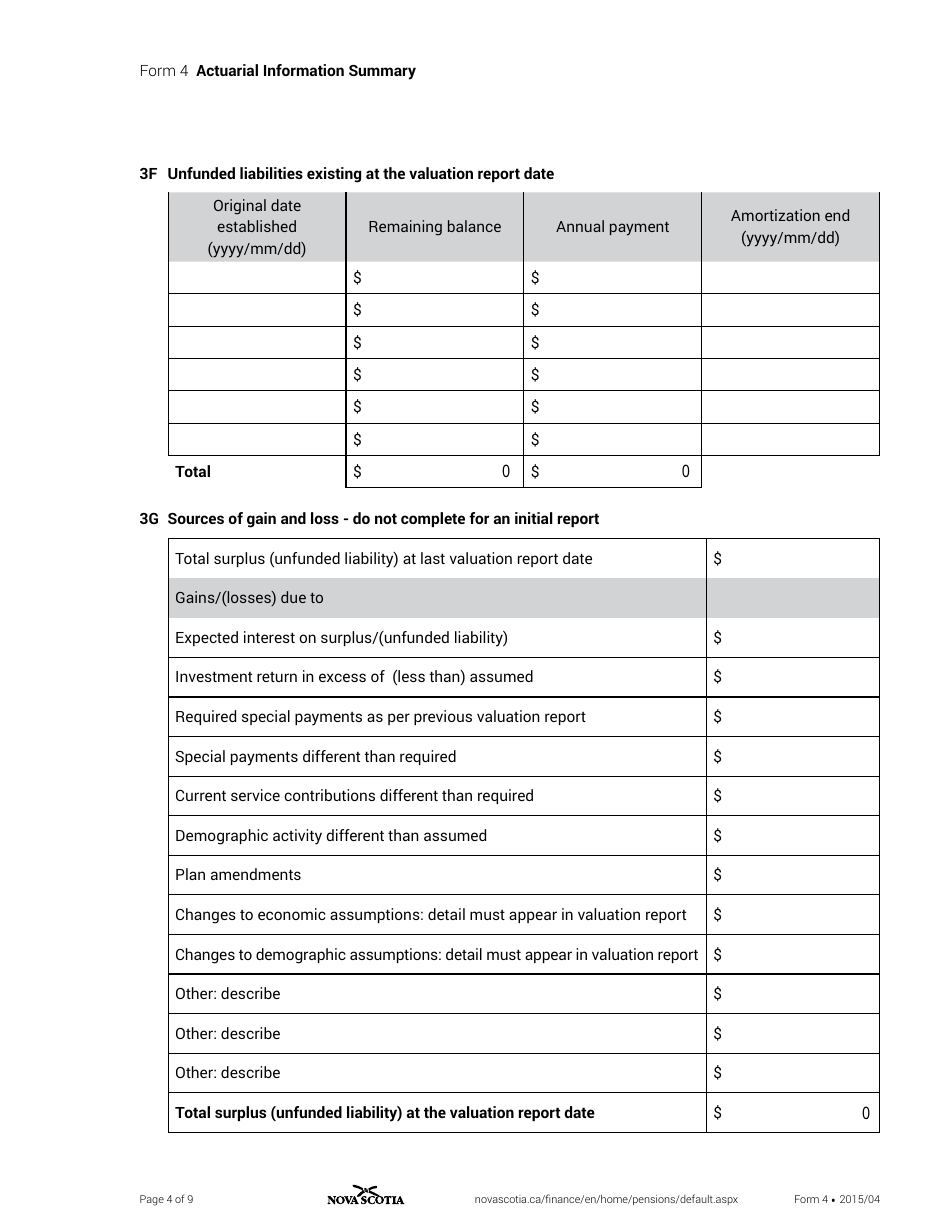 Form 4 Actuarial Information Summary - Nova Scotia, Canada, Page 4