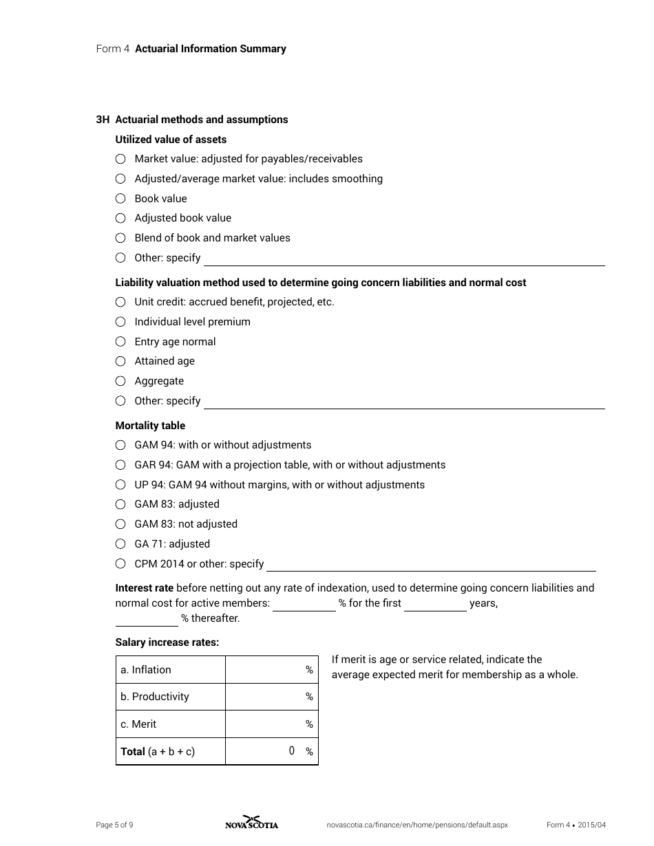 Form 4 Actuarial Information Summary - Nova Scotia, Canada, Page 5