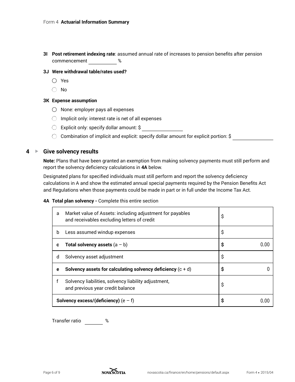 Form 4 Actuarial Information Summary - Nova Scotia, Canada, Page 6
