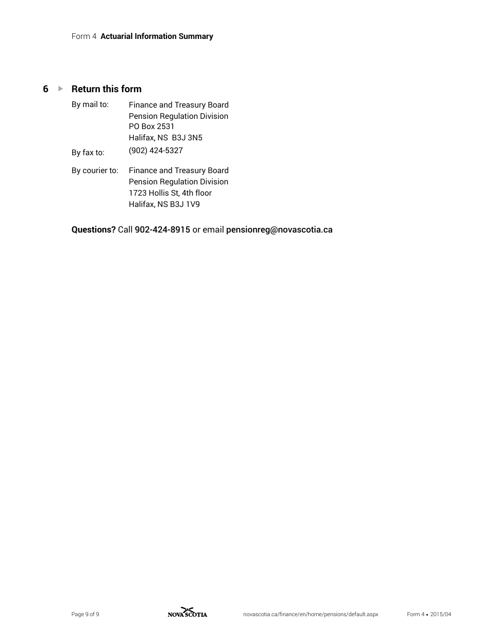 Form 4 Actuarial Information Summary - Nova Scotia, Canada, Page 9