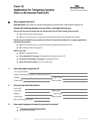 Form 10 Application for Temporary Income From a Life Income Fund (Lif) - Nova Scotia, Canada