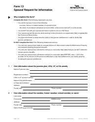 Document preview: Form 13 Spousal Request for Information - Nova Scotia, Canada