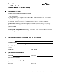 Form 18 Joint Declaration - Period of Spousal Relationship - Nova Scotia, Canada