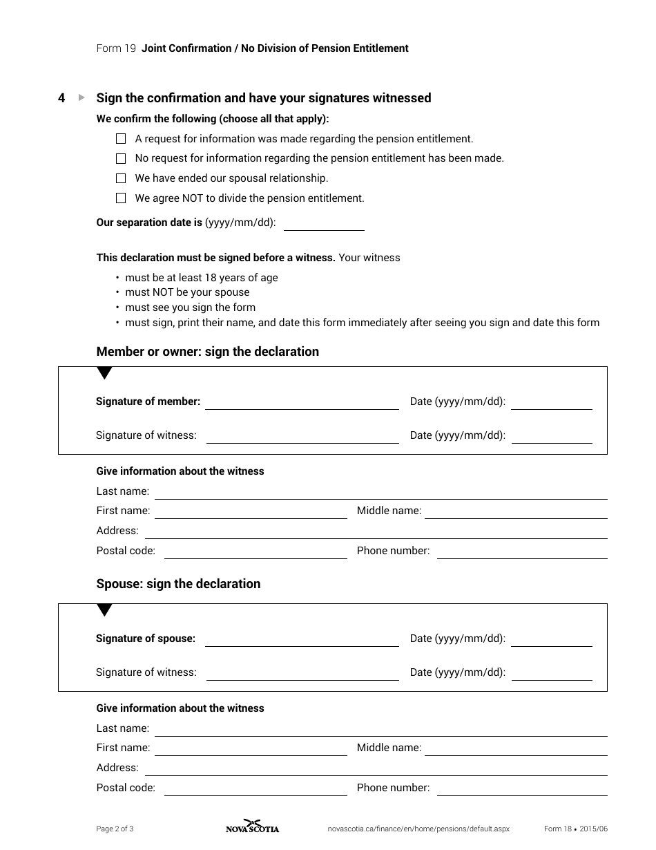 Form 19 Joint Confirmation - Nova Scotia, Canada, Page 2