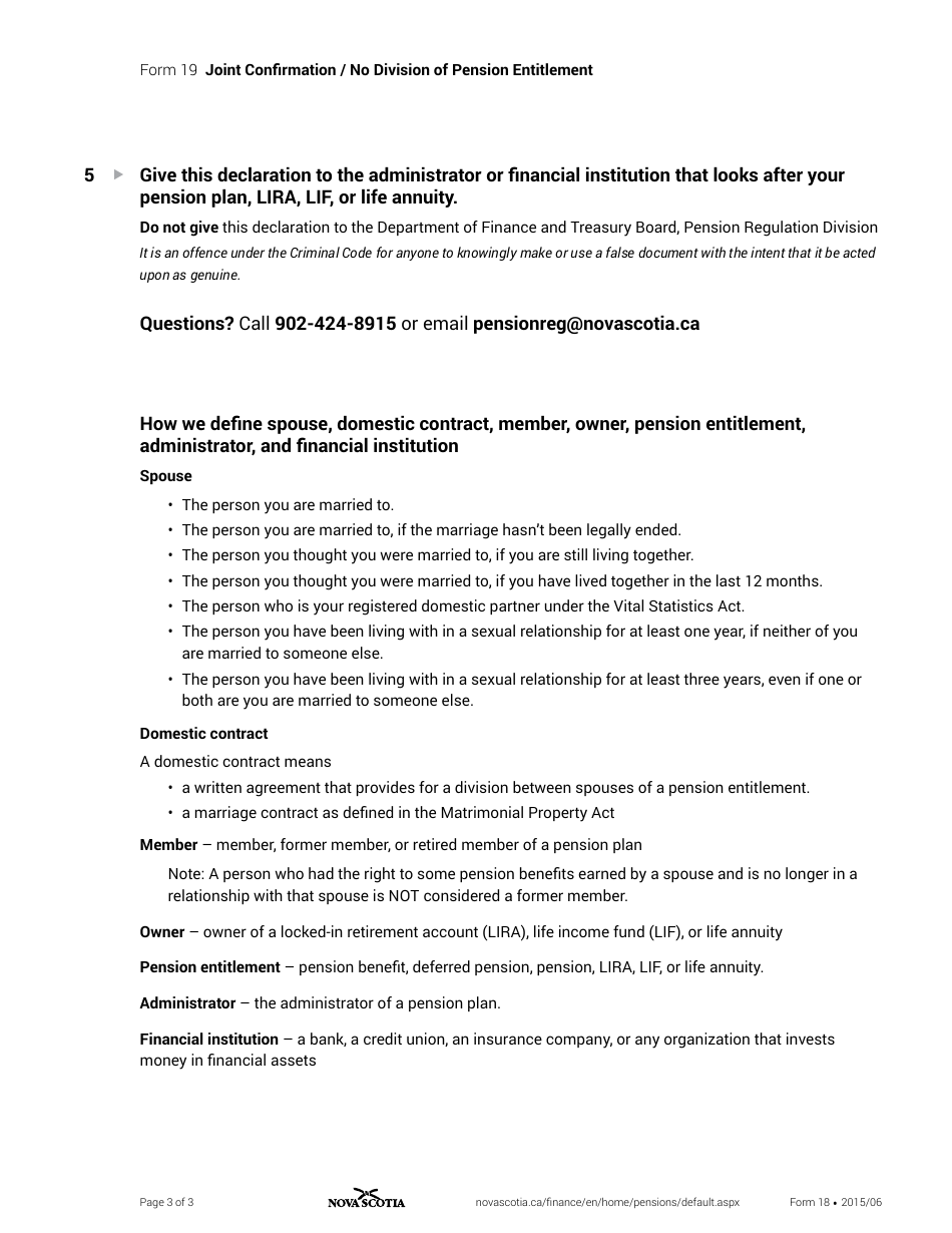 Form 19 Joint Confirmation - Nova Scotia, Canada, Page 3
