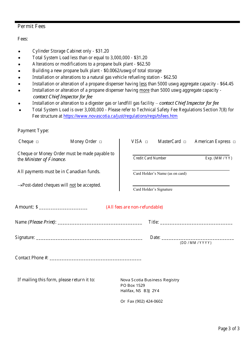 Fuel Safety Permit Application Form - Nova Scotia, Canada, Page 3