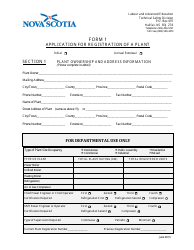 Document preview: Form 1 Application for Registration of a Plant - Nova Scotia, Canada