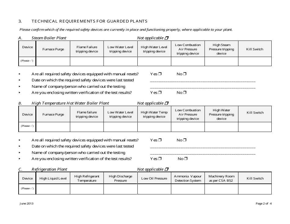 Form 1A Application to Operate a Guarded Plant Under Minimum or Periodic Supervision - Nova Scotia, Canada, Page 2