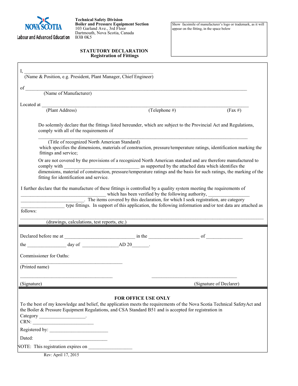 Nova Scotia Canada Statutory Declaration Fill Out Sign Online And Download Pdf Templateroller 3422