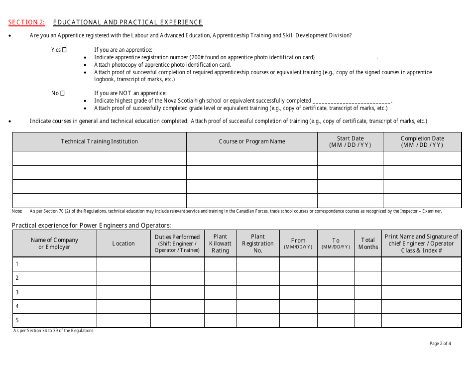 Application for Certificate of Qualification - Nova Scotia, Canada, Page 2