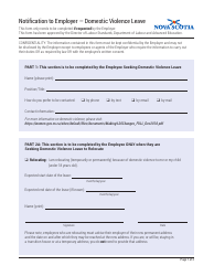 Document preview: Notification to Employer - Domestic Violence Leave - Nova Scotia, Canada