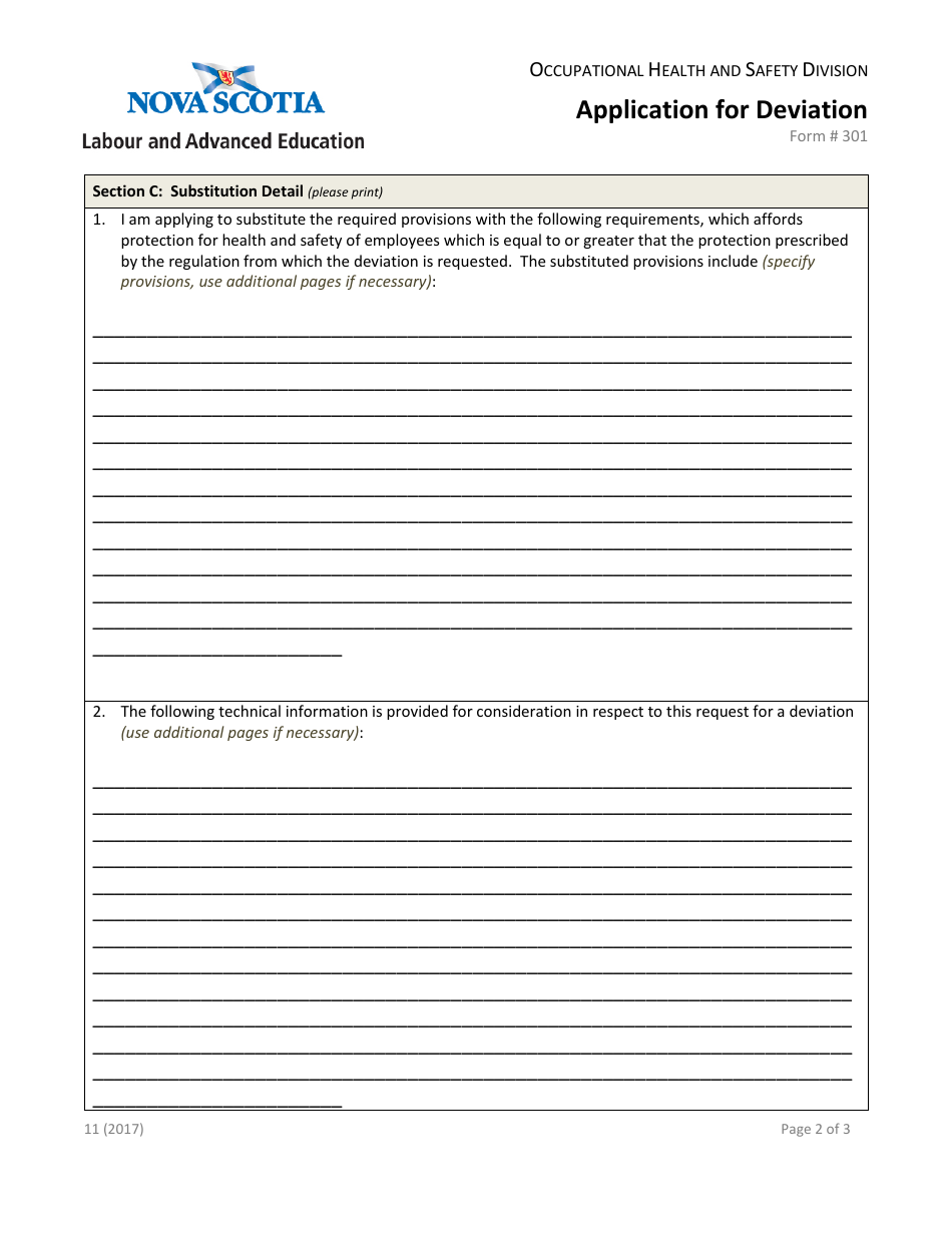Form 301 Application for Deviation - Nova Scotia, Canada, Page 3