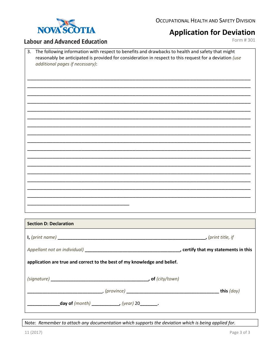 Form 301 Application for Deviation - Nova Scotia, Canada, Page 4