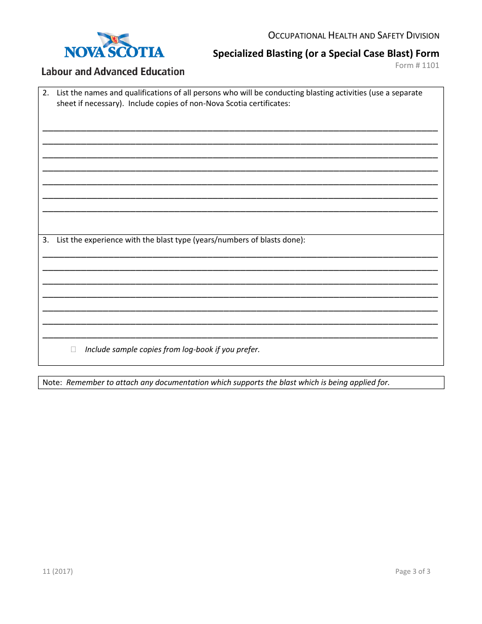 Form 1101 Specialized Blasting (Or a Special Case Blast) Form - Nova Scotia, Canada, Page 4